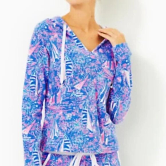 Lilly Pulitzer Kiawah long sleeve hoodie in Boca blue it’s a sailabration L NWT - Picture 8 of 14